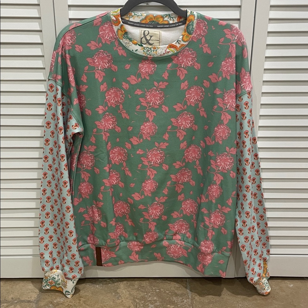 AMPERSAND AVE Green and Pink Floral Sweatshirt - Picture 4 of 6